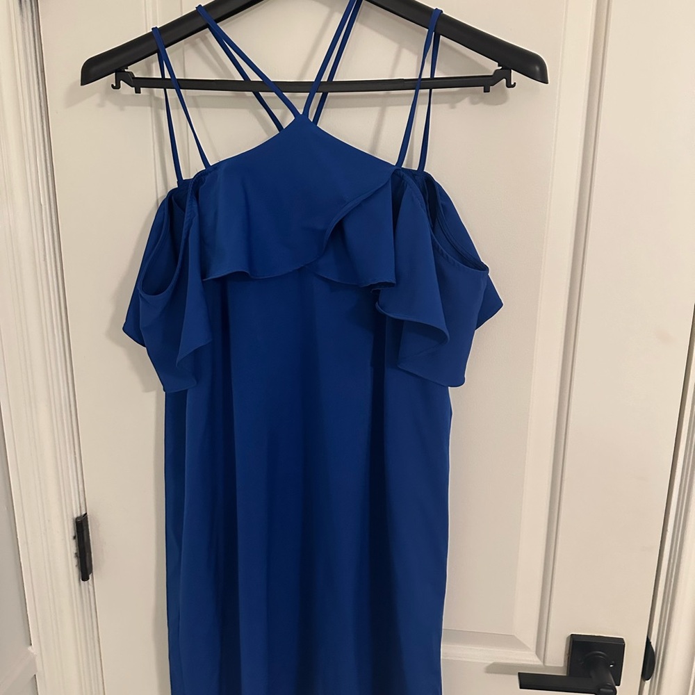 Blue Ruffle Cold Shoulder Dress